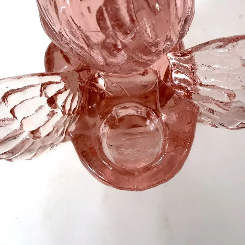 Vintage 1960s Pink Pressed Glass Cherub Angel Candle Holders Set of 2
